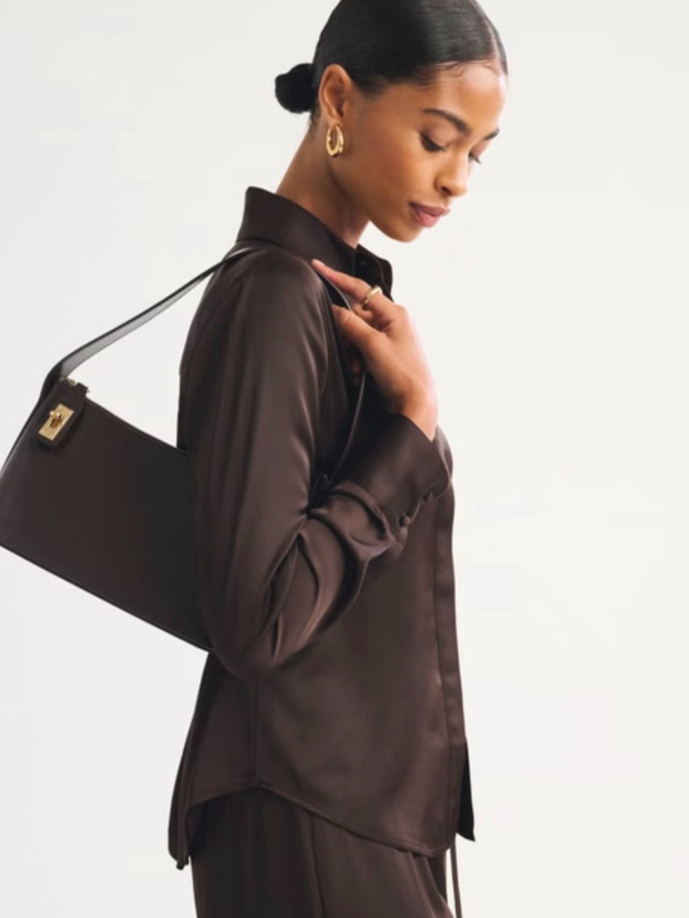 Abercrombie & Fitch Classic saten Brown Shoulder Bag with Gold Hardware